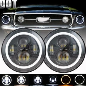 2PCS 7" Round LED Headlights Hi-Lo Beam Angel Eye DRL For Ford Mustang 1965-1978 - Picture 1 of 12