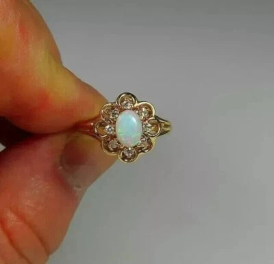 Oval Cut Simulated Fire Opal Women's Gorgeous Flower Ring 14K Yellow Gold Plated - Image 1 of 4