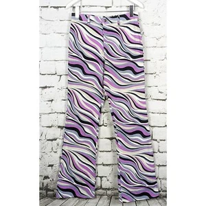 MOTEL Zoven Festival Trousers 60s Abstract Purple Swirl Kick Stretch Flare MED - Picture 1 of 5