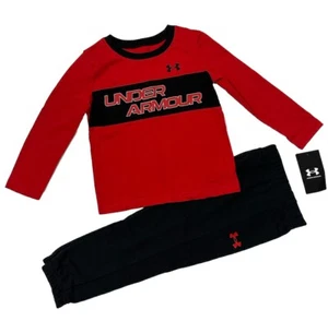 Under Armour NWT Boys Size 18 Months Sweat Pants Top Jogger Bottoms Red Black - Picture 1 of 5