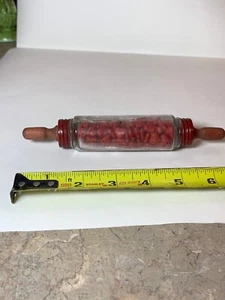 Vintage super rare Victory Glass Wood handled Rolling Pin glass Candy Container - Picture 1 of 15