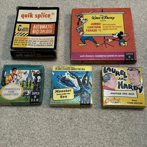 Super 8 8mm Lot Disney Cinderella 20000 Leagues Laurel Hardy Cartoon + Splicer - Imagen 1 de 15