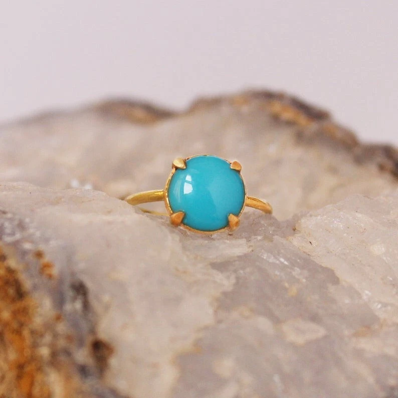Anillo de aniversario banda solitario turquesa Arizona de 9 mm de oro amarillo macizo de 14 k Foto 1 de 4