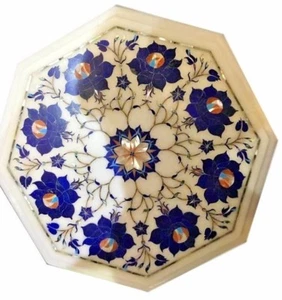 12" Semi Precious Stones Lapis Inlay Art Handmade Home Decor Marble Table Top - Picture 1 of 1