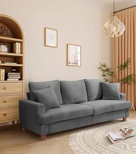 3 Sitzer Sofa Gästesofa mit 2 Sitzkissen, dreier Couch mit Armlehne, Grau, 220CM - Bild 1 von 7