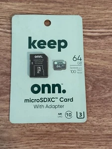 Carte Micro SDXC Onn avec adaptateur vitesse 100mb/s, stockage 64 Go * Neuve - Photo 1 sur 2