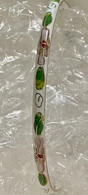 Lovely Delicate Pink And Green Floral Cloisonné Bracelet With White Background - Image 1 of 4