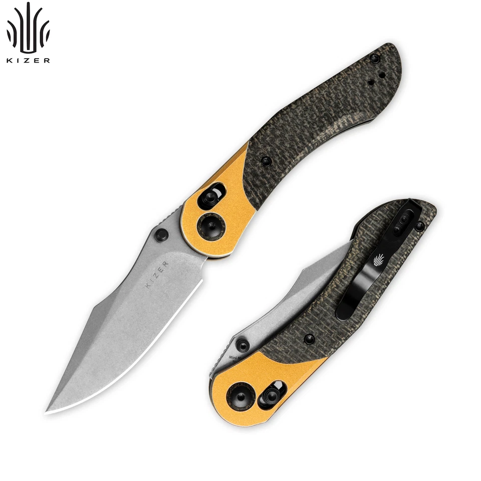 Cuchillo Plegable Kizer Mini Mystic Clip Point Hoja Nitro-V Aluminio + Mango Micarta Foto 1 de 4