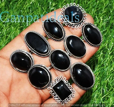 Wholesale !! 50pcs Black Onyx Gemstone Ring 925 Sterling Silver Plated Jewelry - Image 1 of 3
