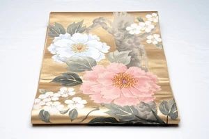 QUERIDO CINTURÓN FAJA FUKURO OBI SEDA JAPONÉS AUTÉNTICO VAINILLA MUJER KIMONO VINTAGE - Imagen 1 de 8