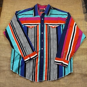 Vintage Panhandle Slim Men's Multicolor Striped Long Sleeve Western Shirt XL - Picture 1 of 6