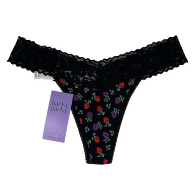 Hanky Panky DreamEase Tanga Panty Talla Única Negro Estampado Floral Elevación Original NUEVO Foto 1 de 4