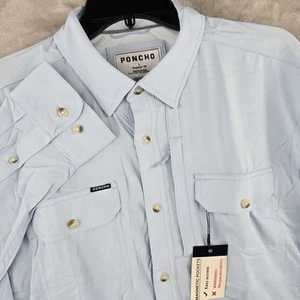 Poncho Fishing Long Sleeve Mens Large Regular Fit Button Up Nylon Blue New - Picture 1 of 9