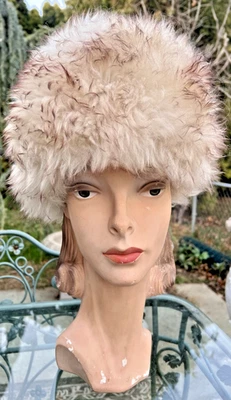 SOMBRERO DE PIEL DE OVEJA MARFIL MOD VINTAGE AÑOS 70 CON DETALLES MARRONES TALLA 21 Foto 1 de 4