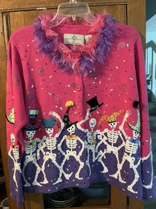 Design Options By Philip & Jane Gordon Halloween Skeletons Sweater Size L - Picture 1 of 7