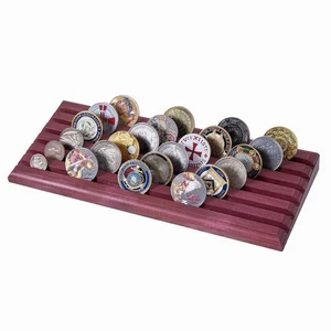 Military Challenge Coin Display Stand - 6 Row Wooden Holder for 42 Coins - Picture 1 of 6