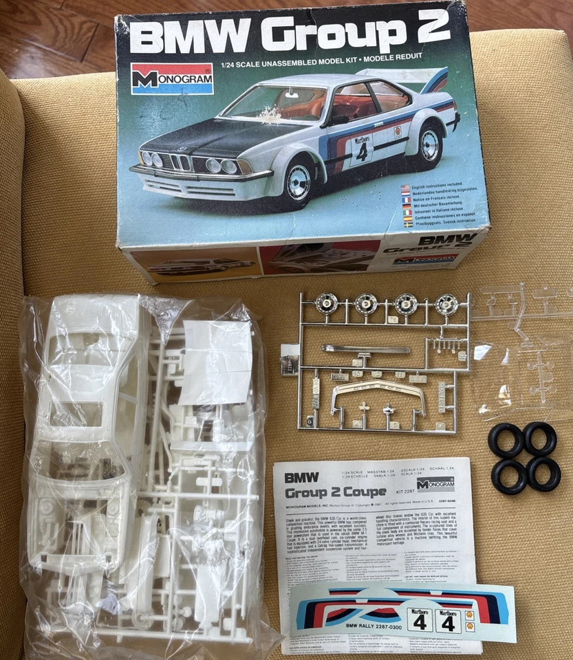 BMW Group 2 -1/24 Plastic Model Kit Monogram 1981 Factory Sealed Bags - Open Box - Image 1 of 4