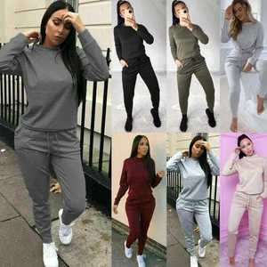 Ladies Long Sleeve Plain Lounge Wear Set Casual Comfy Two Piece Womens Tracksuit - Picture 1 of 5