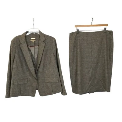 NUEVO SIN ETIQUETAS Mujer Talla Grande 16 16W Talbots Tostado Italiano Tweed Blazer Falda Conjunto NUEVO Foto 1 de 4
