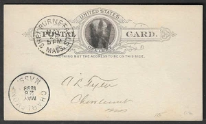 Shelburne Falls, Mass. 1888 UX9 postal card with BOLD "W" fancy cancel - Picture 1 of 3