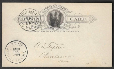 Shelburne Falls, Mass. 1888 UX9 postal card with BOLD "W" fancy cancel - Image 1 of 3