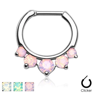 Five Pronged Opalites Surgical Steel Septum Ring Clicker Nose Piercing 16G - Picture 1 of 4