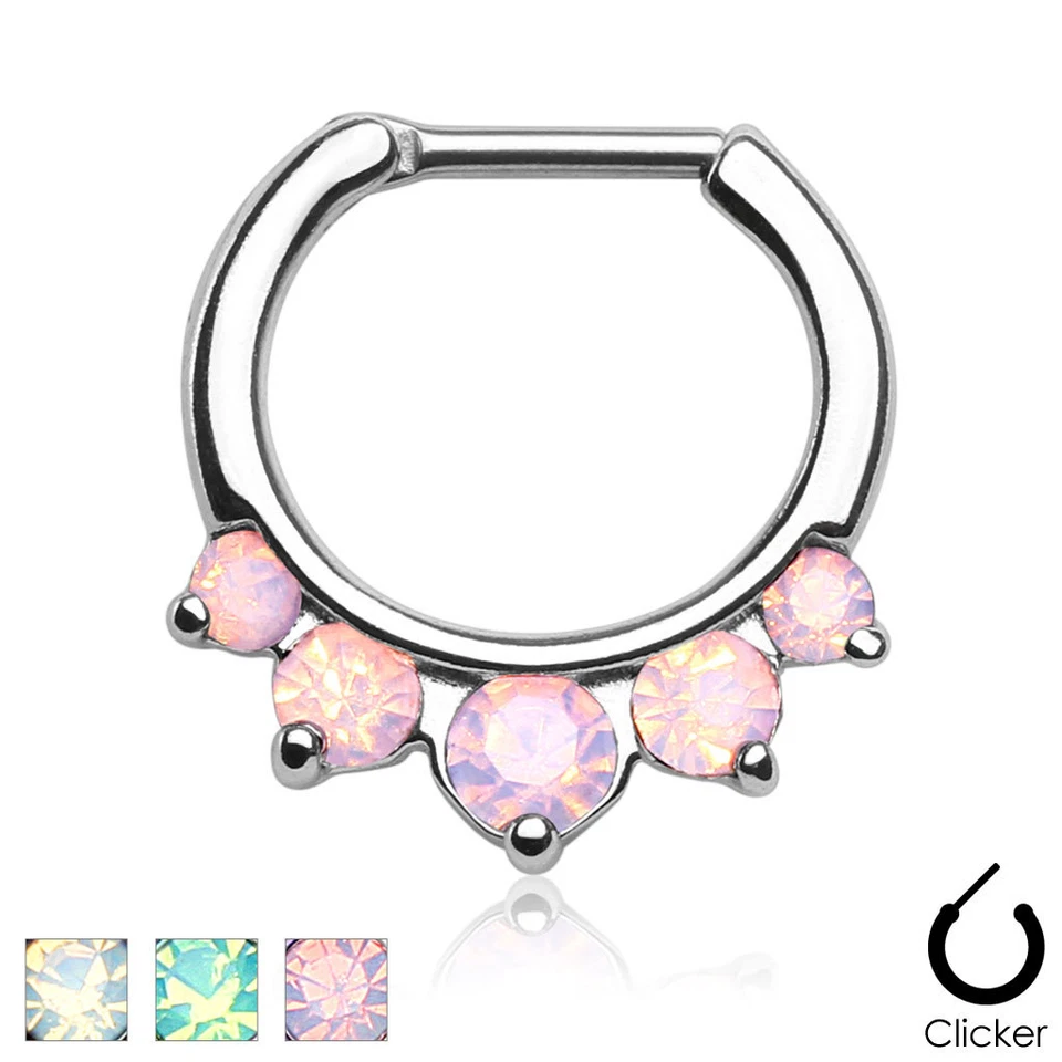 Piercing nariz clicker anillo tabique acero quirúrgico opalitas de cinco puntas 16G Foto 1 de 1