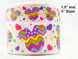 1.5" Wide (3 yards) Rainbow Easter Chevron Minnie Printed Grosgrain Bow Ribbon - Picture 1 of 1