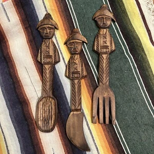 CHILE Eiche geschnitzt Holz Löffel Gabel Messer OSTERINSEL ISLA DE PASCUA - Bild 1 von 9