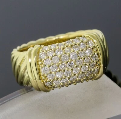 David Yurman Metro Cable Ring Size 6.5 Pave Diamond 10mm Wide Band 18K Gold - Image 1 of 4