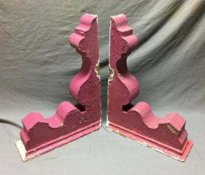 Antique Pair Wood Corbel Roof Bracket Victorian Shabby Magenta VTG Old 77-25B - Image 1 of 4