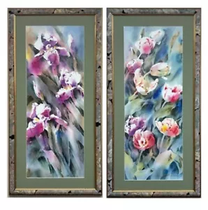 Joyce Kamikura "Tulipanes e Iris" PAR Placa Enmarcada Personalizada Arte Firmado Nuevo - Imagen 1 de 8