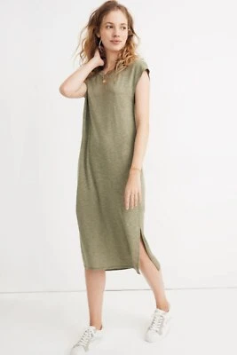 Madewell Women's Large Green Casual Cap Sleeve Hi Low Muscle Midi T-Shirt Dress - Image 1 of 4