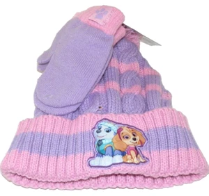 New Paw Patrol Pink Purple Hat & Mitten Glove Set Toddler One Size - Picture 1 of 2