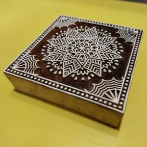 Square Wood Block Stamp Artistic Shapes Textile Paper Clay Pottery Hand Carved