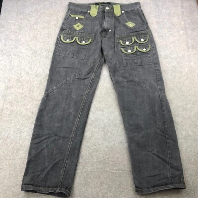 Evolution In Design Jeans Mens 36x34 Black Wash Green Pockets Baggy Y2K Hip Hop - Image 1 of 4