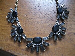 J Crew Black, Gray & White / Colorless Crystal Cluster Statement Necklace 19.5"