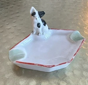 Mini posacenere cane cucciolo vintage ceramica tedesca bianco e nero - Foto 1 di 5