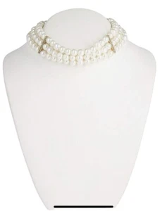 $250 Carolee Women's 3 Row Pearl Choker Green Crystal  Necklace X207 - Picture 1 of 4