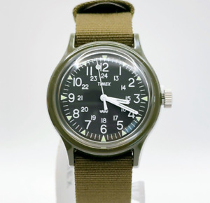 Timex Watch TW2P88400 Original Vietnam Camper 36mm Black Dial Khaki Nylon Strap