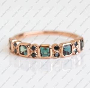 Alexandrit Statement Halb Eternity Band Ring 925 Sterling Silber Geschenk für Mama - Bild 1 von 7