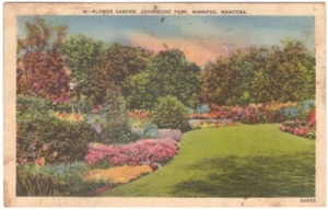 Flower Garden, Assiniboine Park, Winnipeg, Manitoba, Vintage 1940 Linen Postcard - Picture 1 of 2