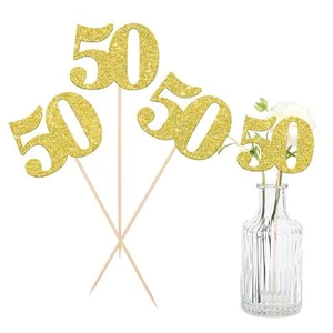12 PCS Glitter 50th Birthday Centerpiece Sticks Number 50 Cake Toppers Fifty ... - Picture 1 of 8