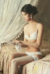 WILLIAM OXER ORIGINAL "Bright Morning" junges Mädchen Akt schöne Frau GEMÄLDE - Bild 1 von 1