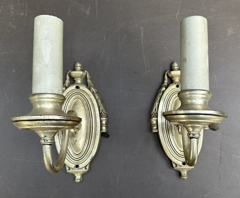 Pair of Vintage Antique Victorian Cast Metal Single Light Wall Sconces Lamps Cover