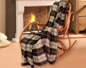 100% linen plaid blanket bedspread coverlet beige brown softened flax - Picture 1 of 5