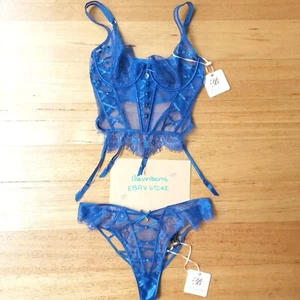 ❣️ ELSIE Blue Set 10D Bustier + Brief Small Honey Birdette 32D Cobalt ❣️ - Picture 1 of 8