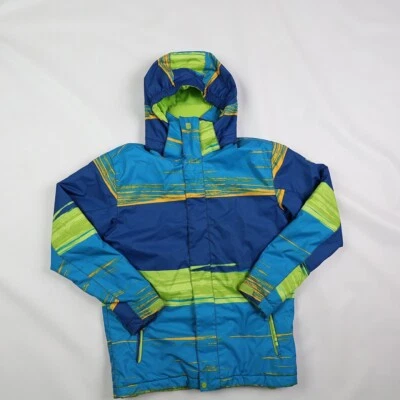 Jaqueta de esqui masculina 16/XXL Quiksilver azul multicolorida estampa geométrica zíper completo - Imagem 1 de 4
