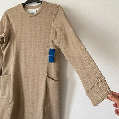 NWT Columbia Womens S Lodge Tan Chevron Long Sleeve Cabincore Sweatshirt Dress - Image 1 of 4