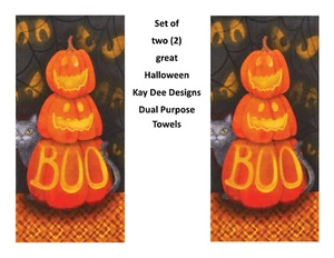 KAY DEE DESIGNS H6410 Boo Pumpkins Halloween ~ 2 toallas de rizo de doble propósito ~ 16 "x 26" - Imagen 1 de 2